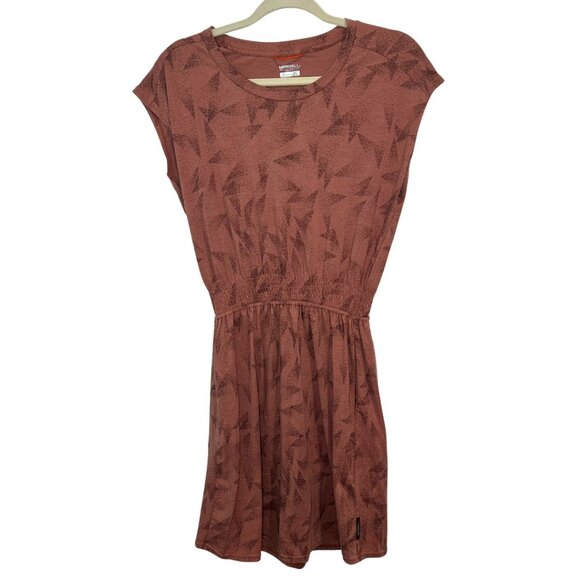 Merrell Knit Casual Midi Dress Burlwood Prism Print with Pockets Size Small - Picture 1 of 6
